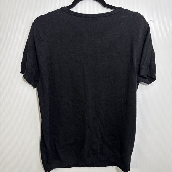 Elle XL Black Sweater Top w/ Silver Jeweled Collar Neckline‎ Sz XL Preppy Demure - Picture 5 of 7